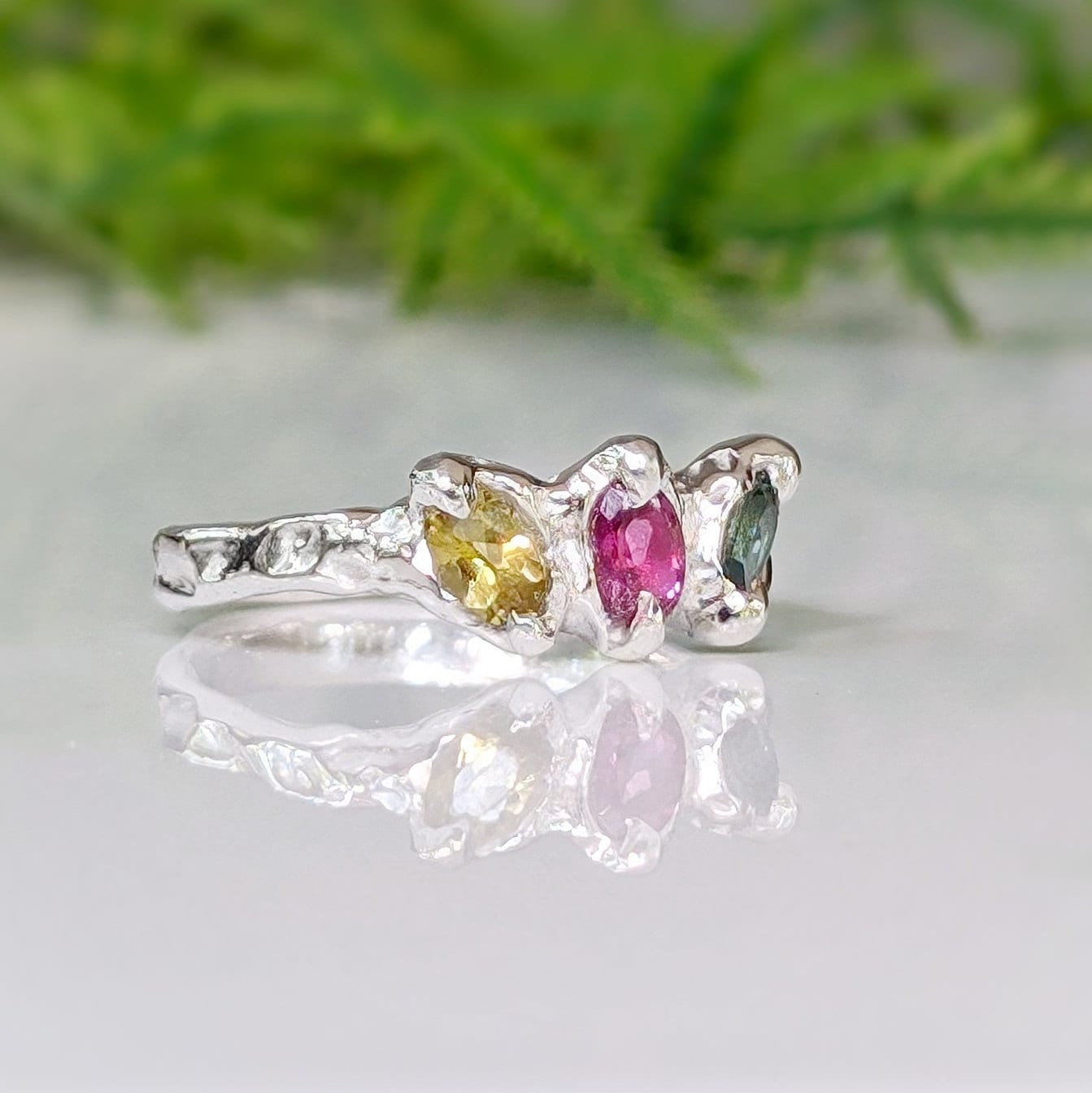 Natural Multi Tourmaline Silver ring - Moondrop Creations