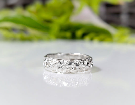 Silver Rustic wedding band for men - Moondrop Creations