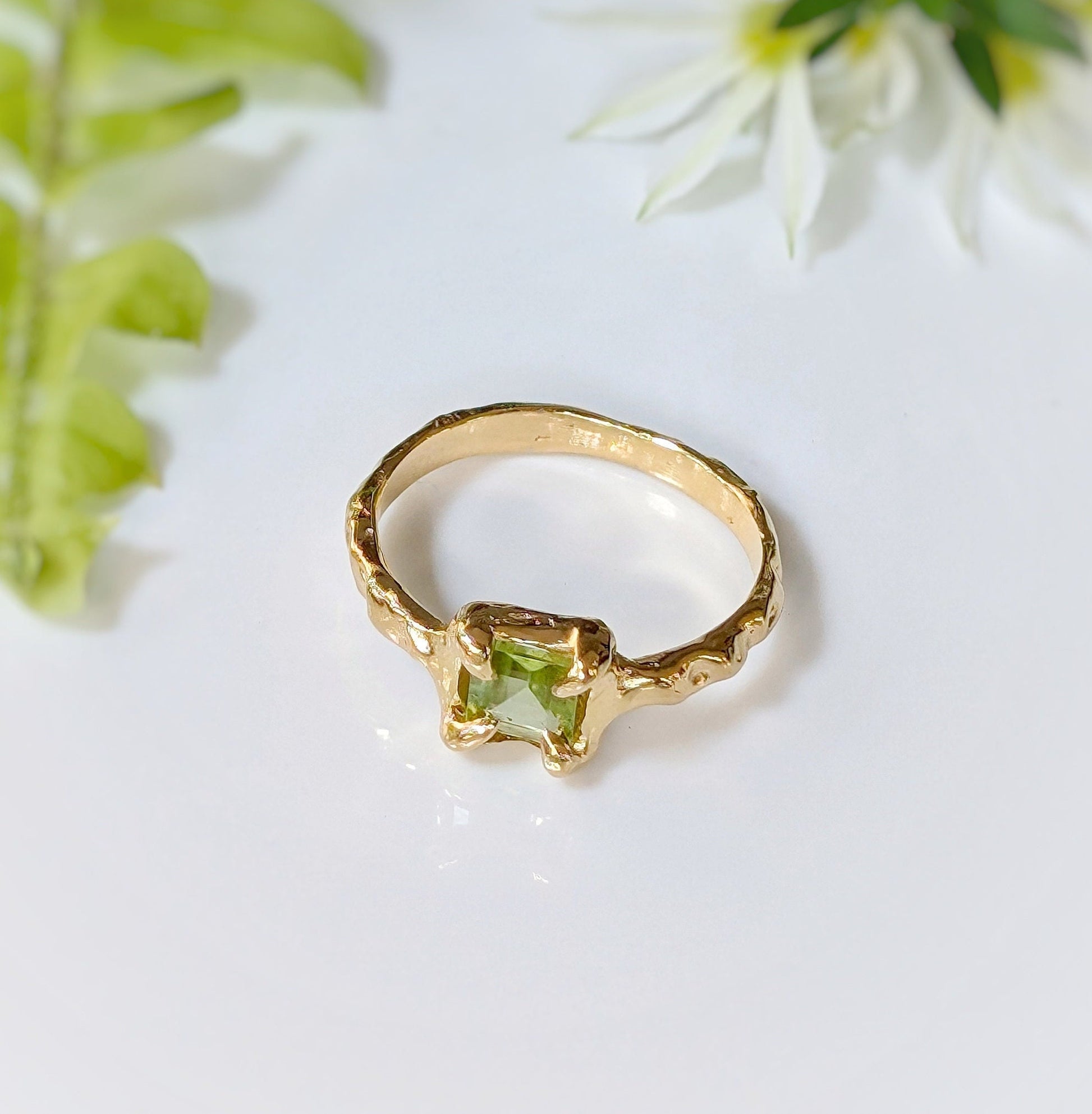 Solid Gold Peridot ring - Moondrop Creations