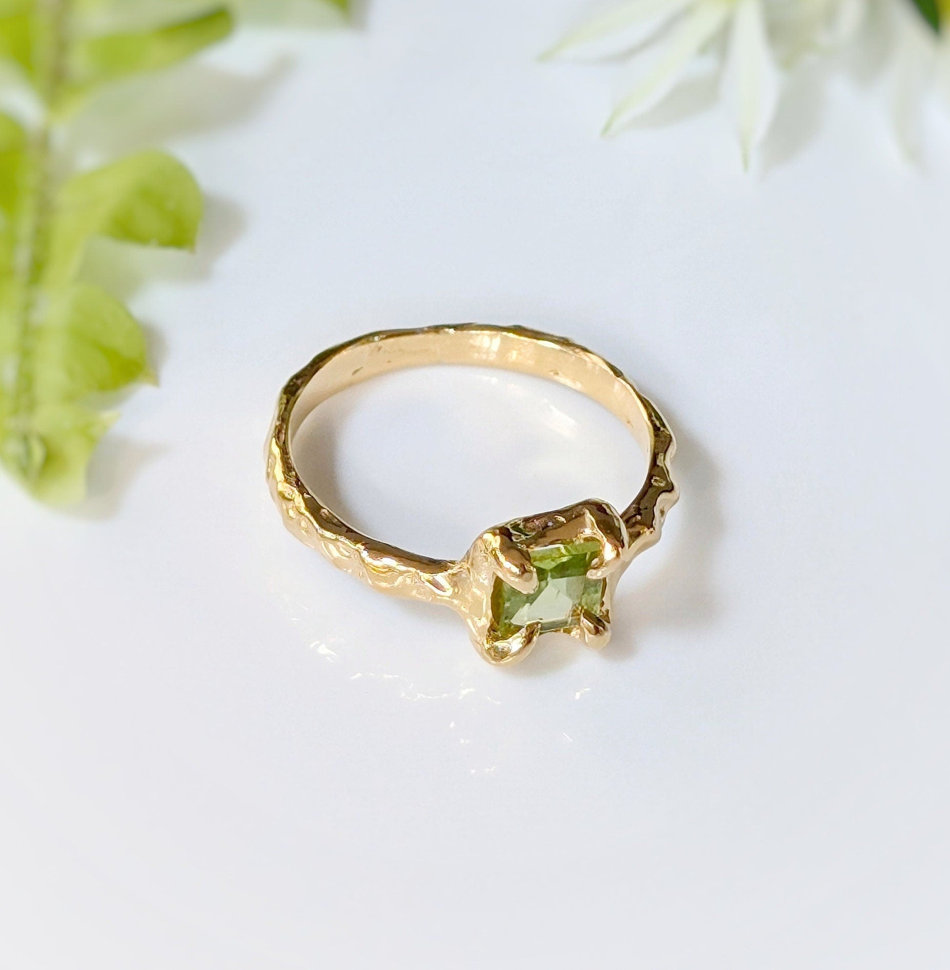 Solid Gold Peridot ring - Moondrop Creations