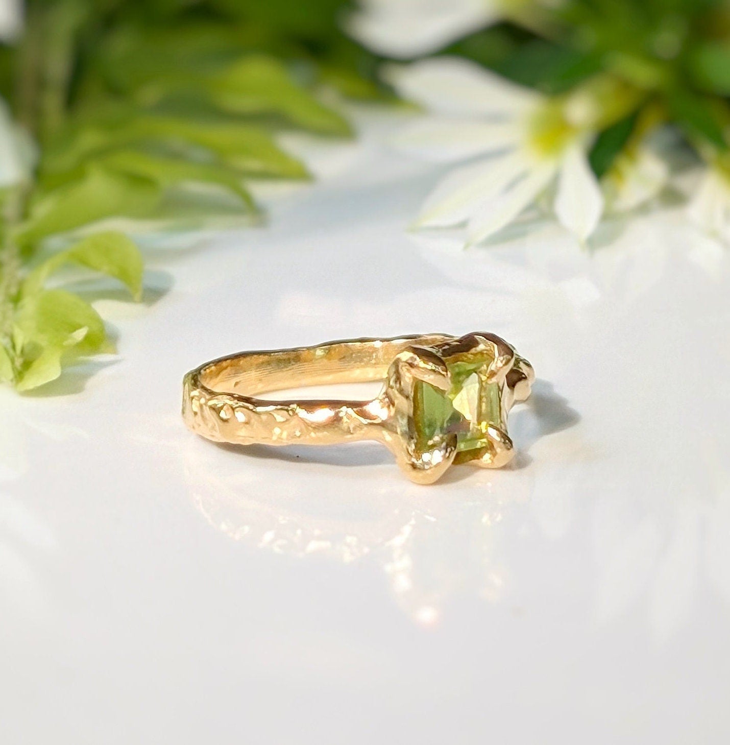 Solid Gold Peridot ring - Moondrop Creations