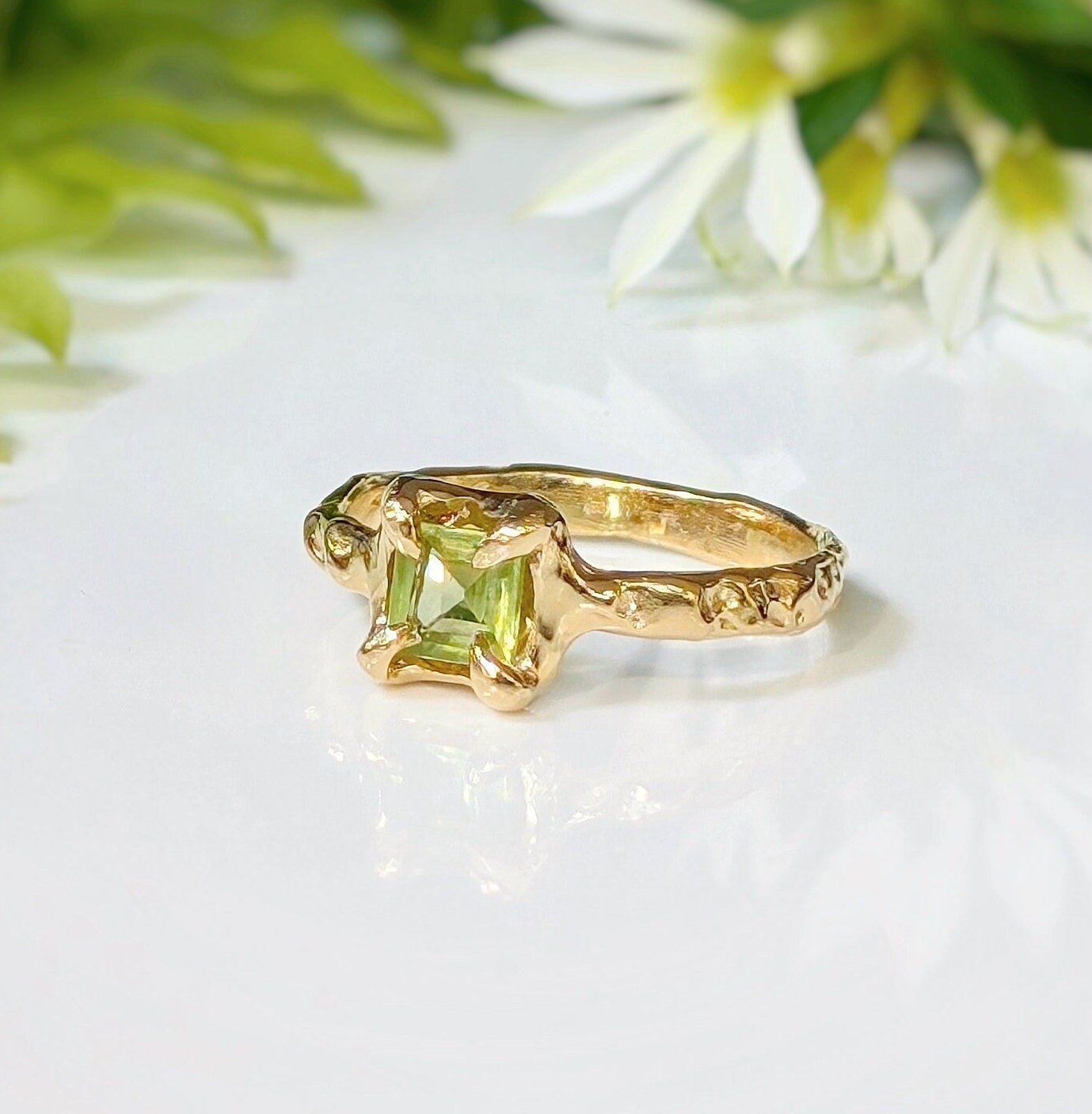 Solid Gold Peridot ring - Moondrop Creations