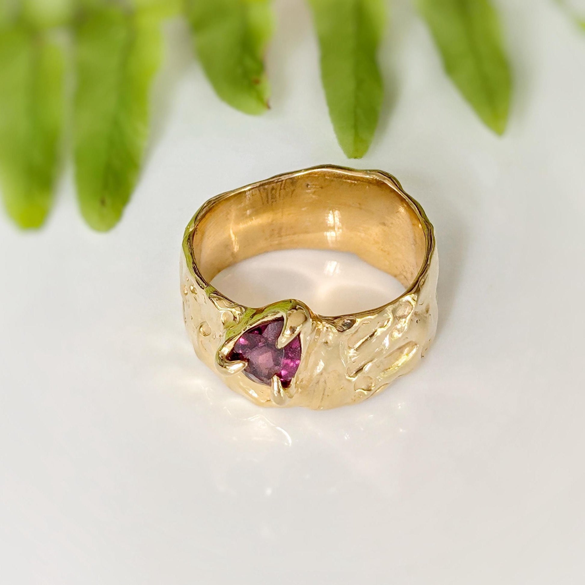 Rubellite Tourmaline Solid Gold textured ring - Moondrop Creations