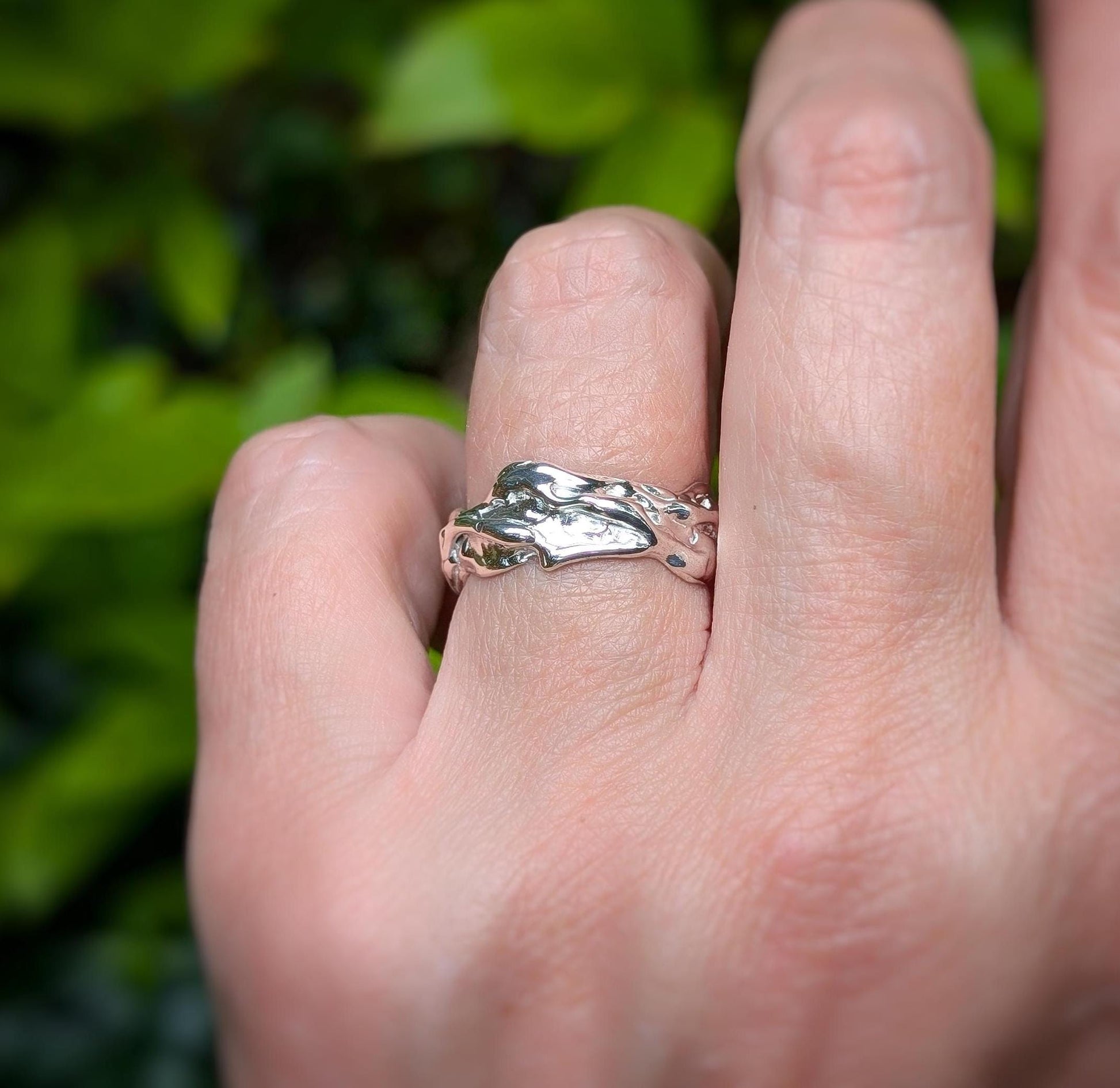 Sterling Silver Molten Textured ring - Moondrop Creations