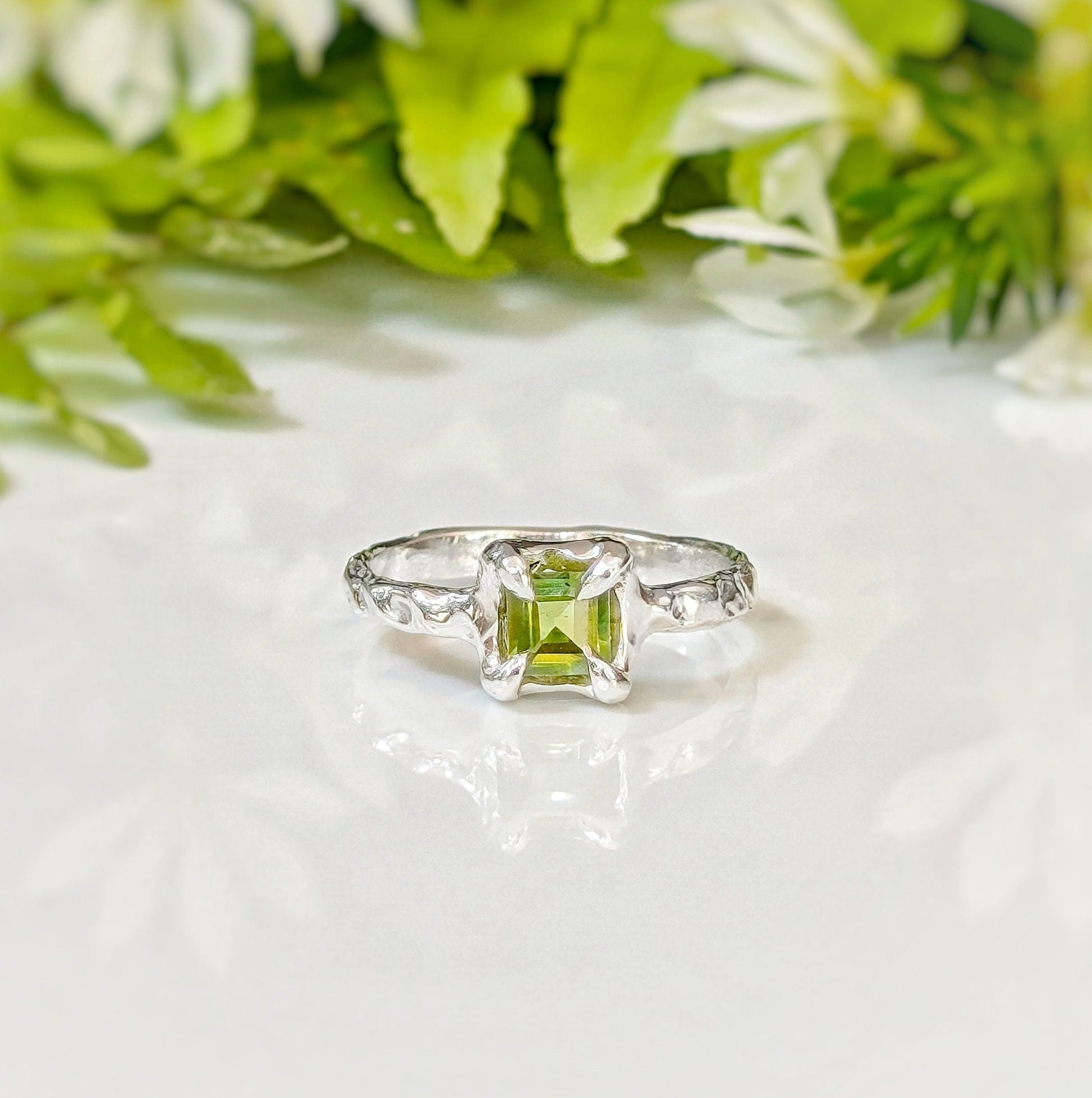 Solid Silver Peridot ring - Moondrop Creations