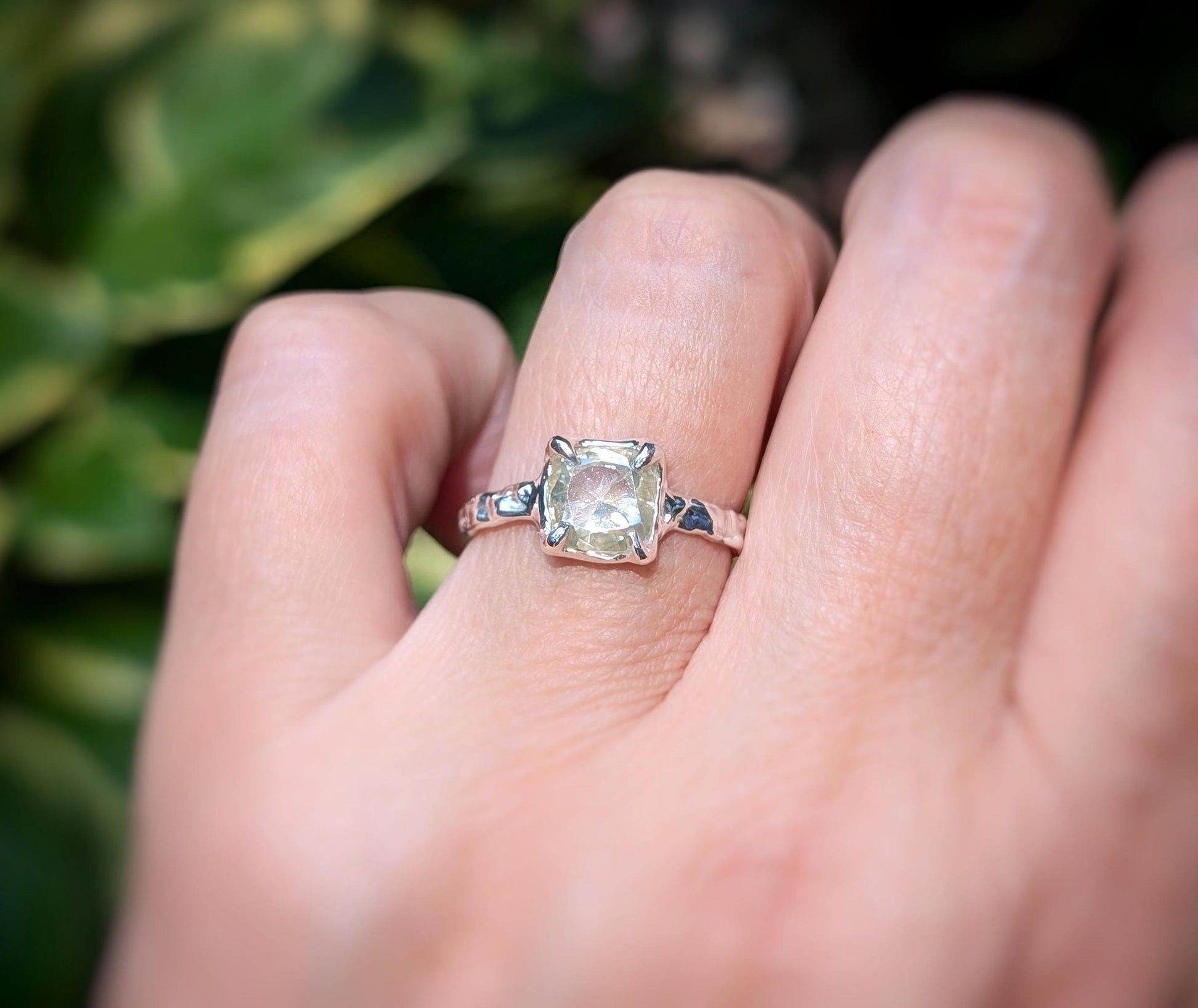 Gold Moissanite Textured Ring Unique Engagement Ring