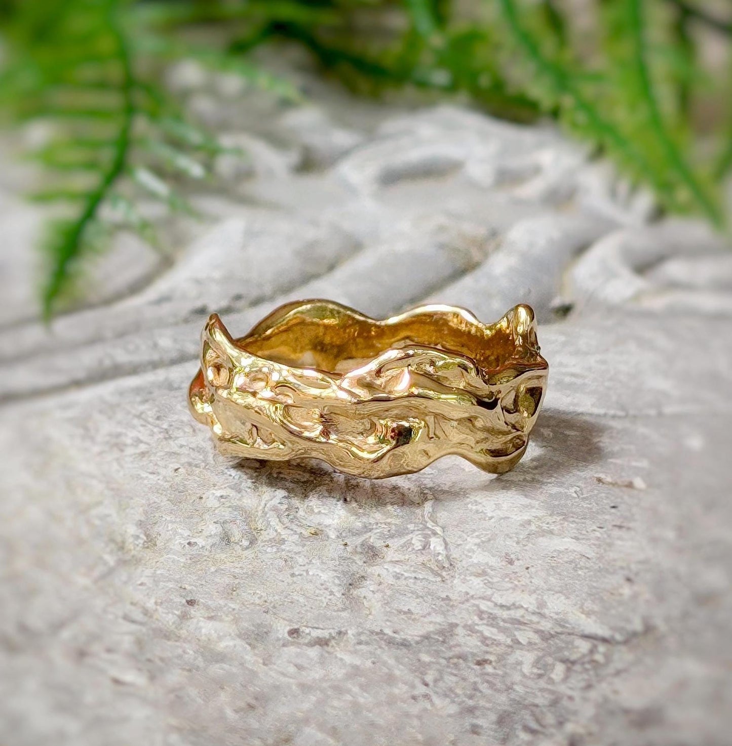 Textured Molten Gold wedding ring - Moondrop Creations