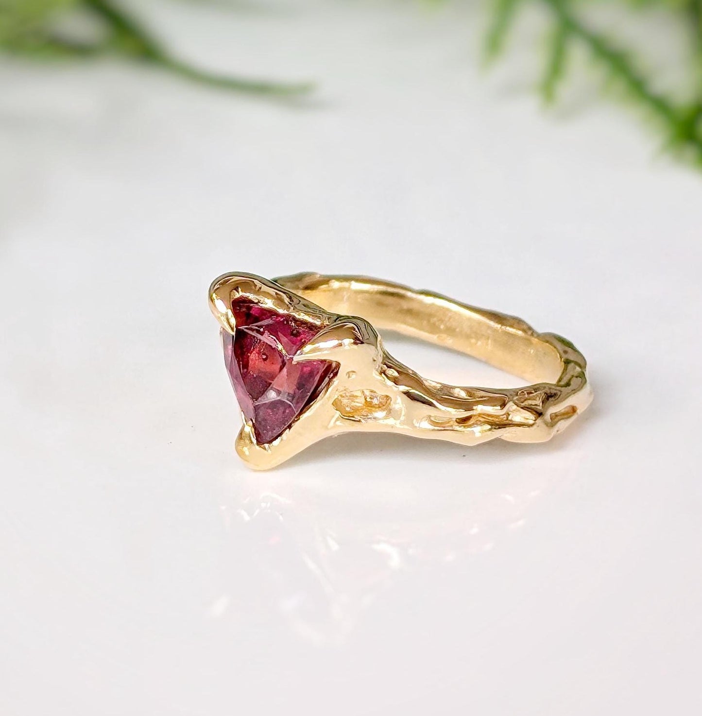 Rubellite Tourmaline textured ring