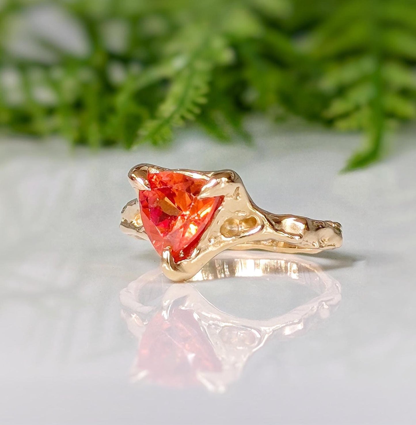 Orange Sapphire textured ring in Solid 14k Gold