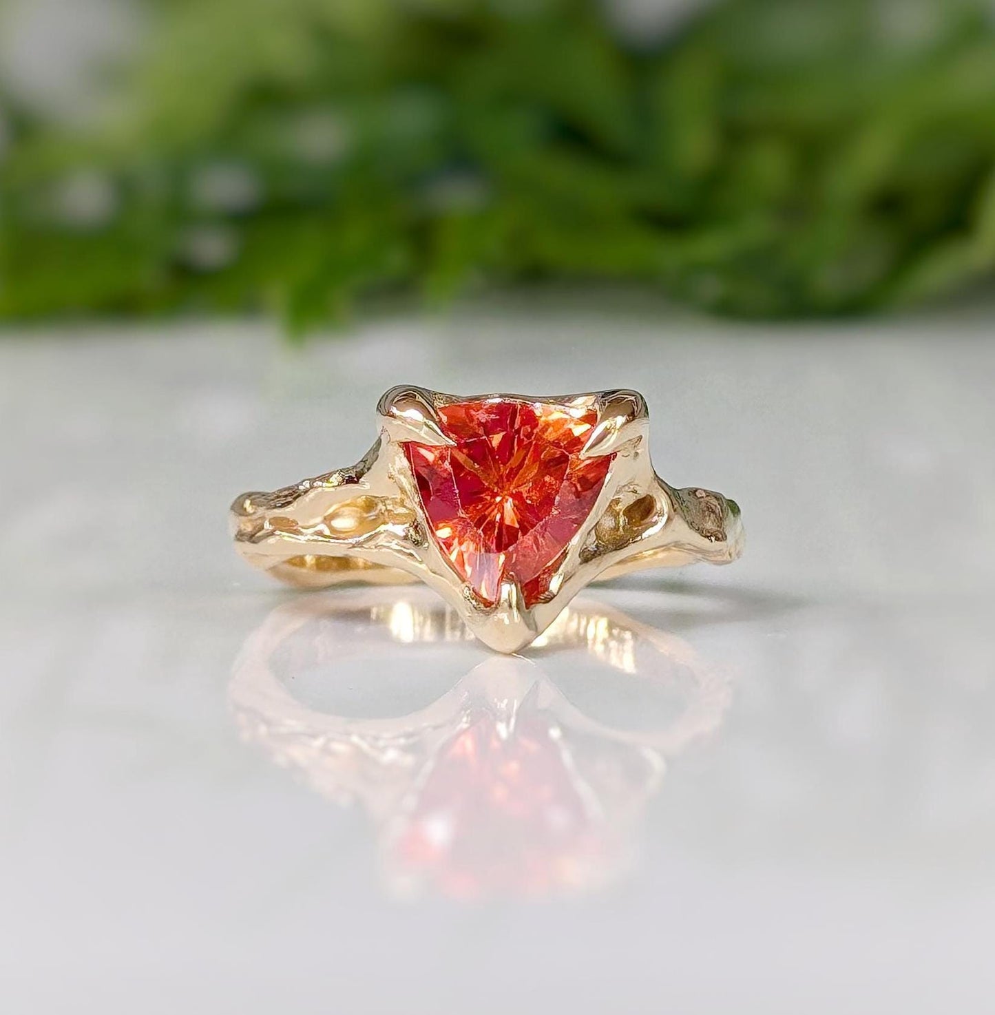 Orange Sapphire textured ring in Solid 14k Gold