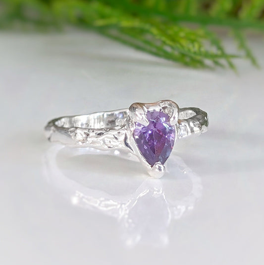 Amethyst engagement ring in Solid Sterling Silver - Moondrop Creations