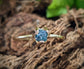 Raw blue diamond engagement ring in 18k Gold Flower prongs setting