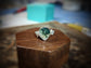 Large Pear shape Moss Agate and Raw diamond Engagement ring on Twig style Sterling Silver band