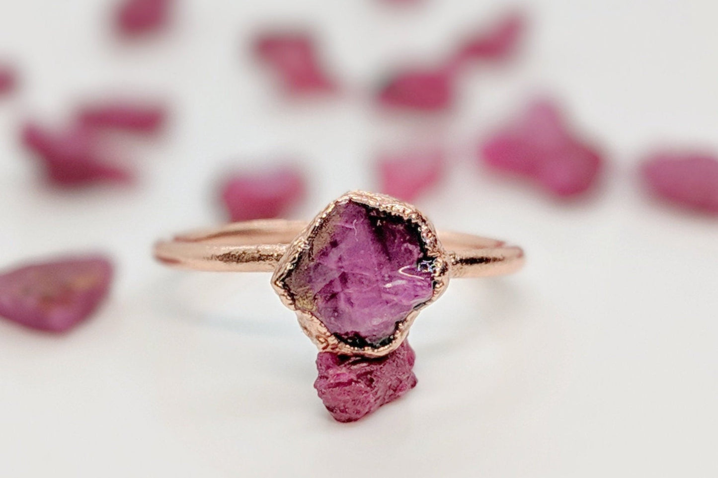 Raw Ruby ring uniquely set in 18k Gold