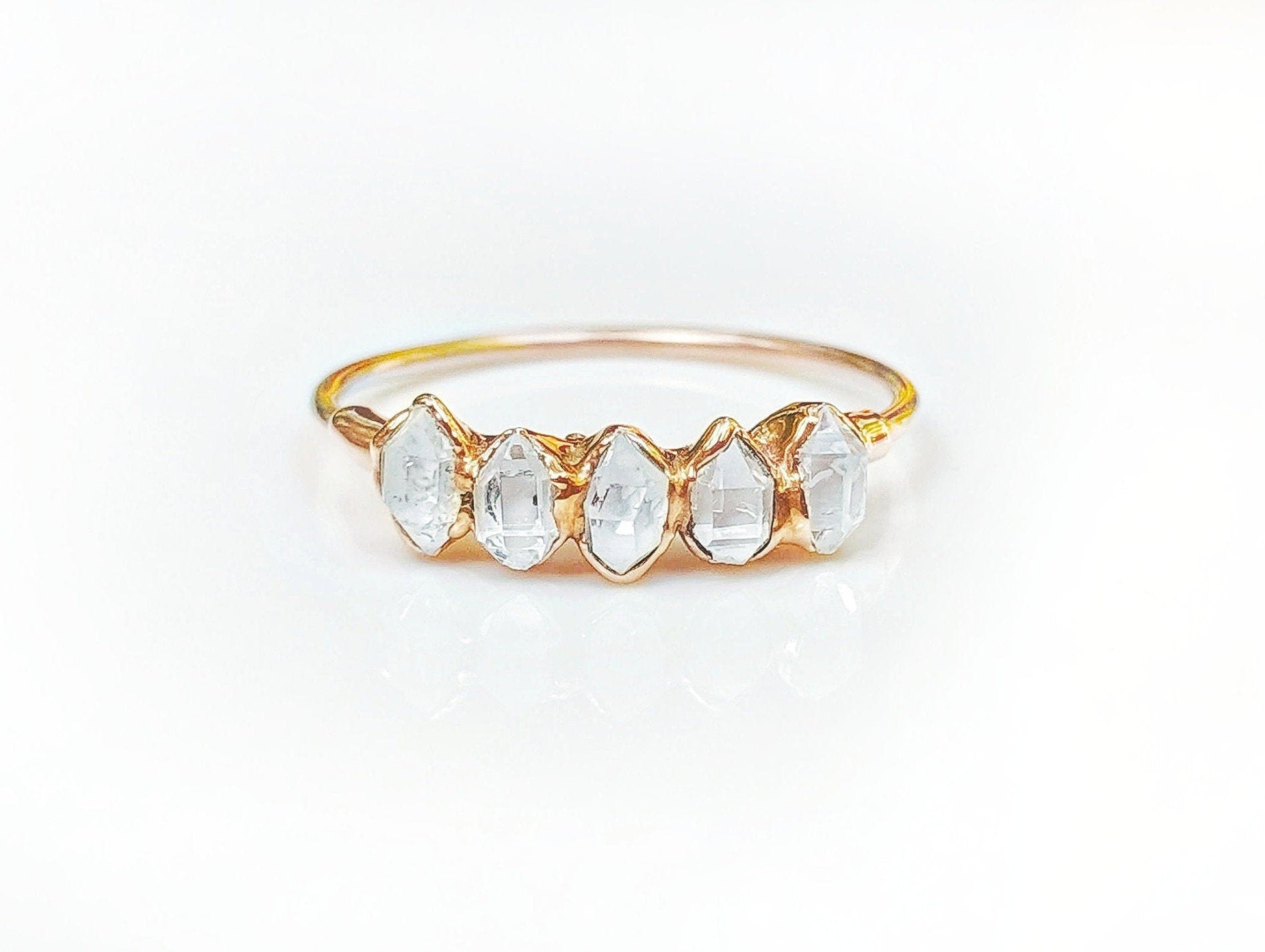 Multi Herkimer Diamond Engagement ring in 18k Gold