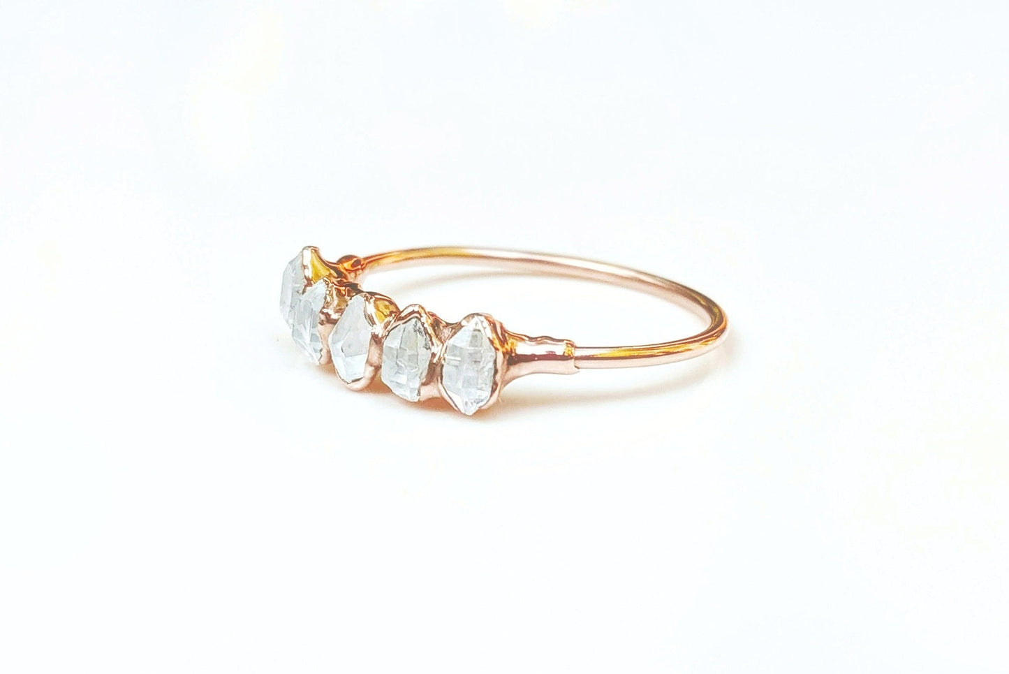 Multi Herkimer Diamond Engagement ring in 18k Gold