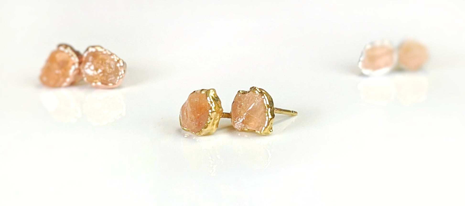 Raw Golden Imperial Topaz stud earrings in unique 18k Gold setting