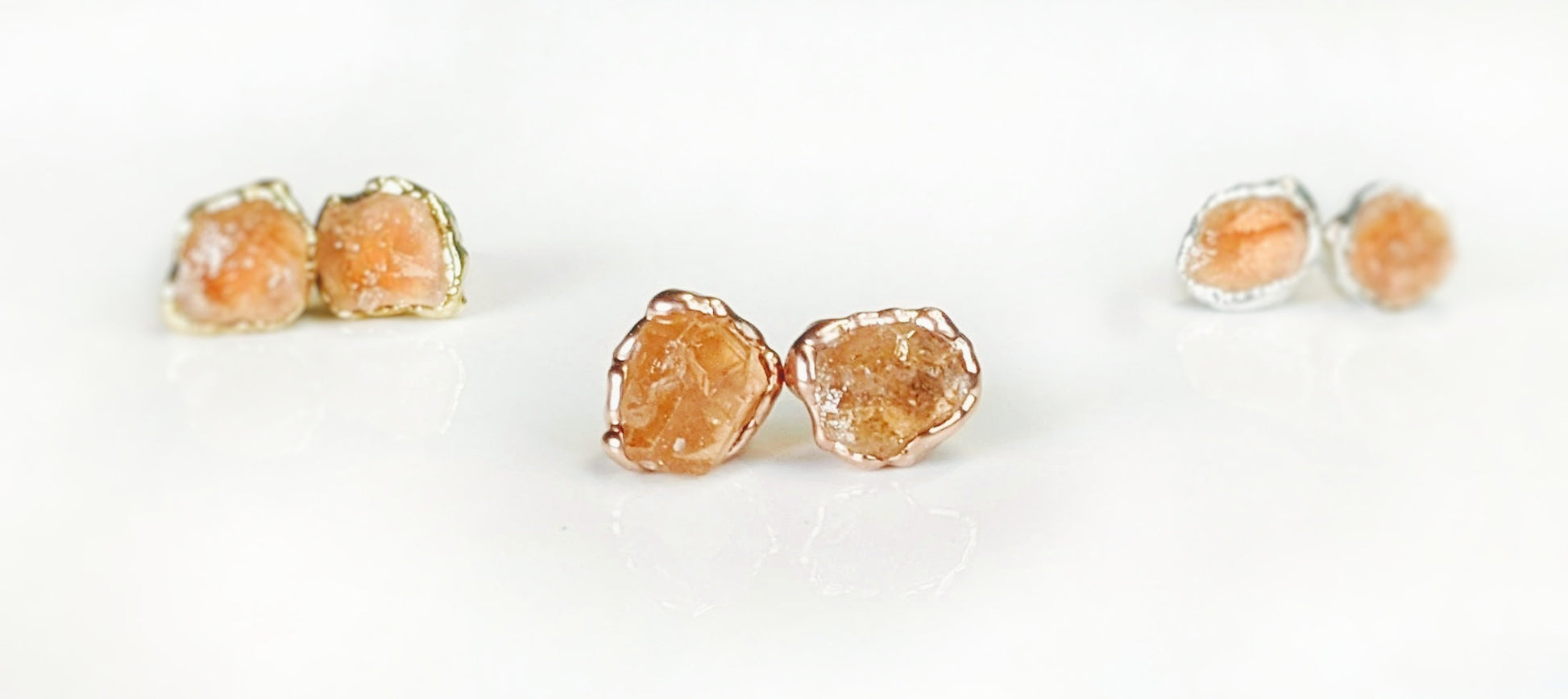 Raw Golden Imperial Topaz stud earrings in unique 18k Gold setting