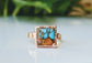 Square Spiny Oyster Copper Turquoise ring in unique 18k Gold setting