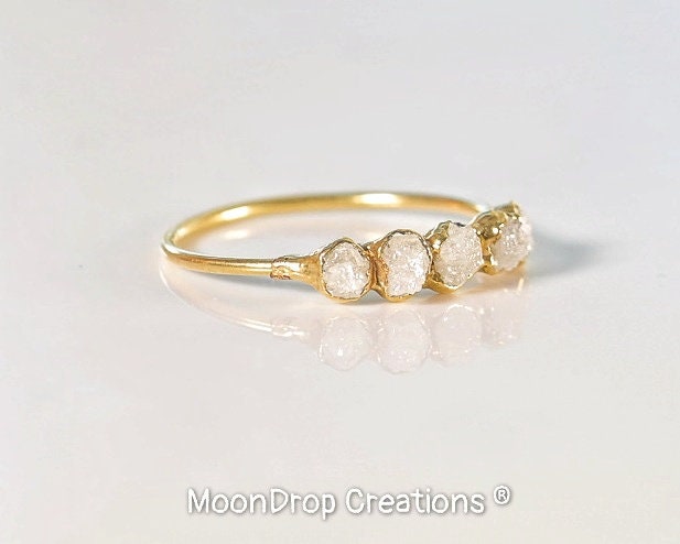 Raw uncut diamond Engagement Eternity ring in 18k Gold