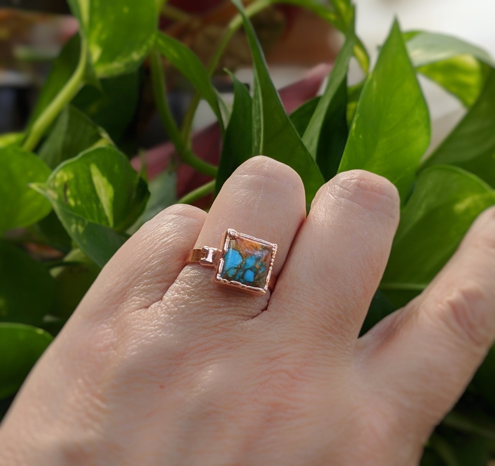 Squared Turquoise Mixed Metal Ring – Few Made