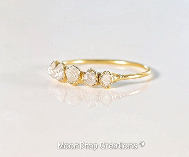 Raw uncut diamond Engagement Eternity ring in 18k Gold