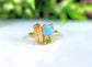 Raw Topaz, Aquamarine and Peridot Cluster Ring uniquely set in 18k Gold
