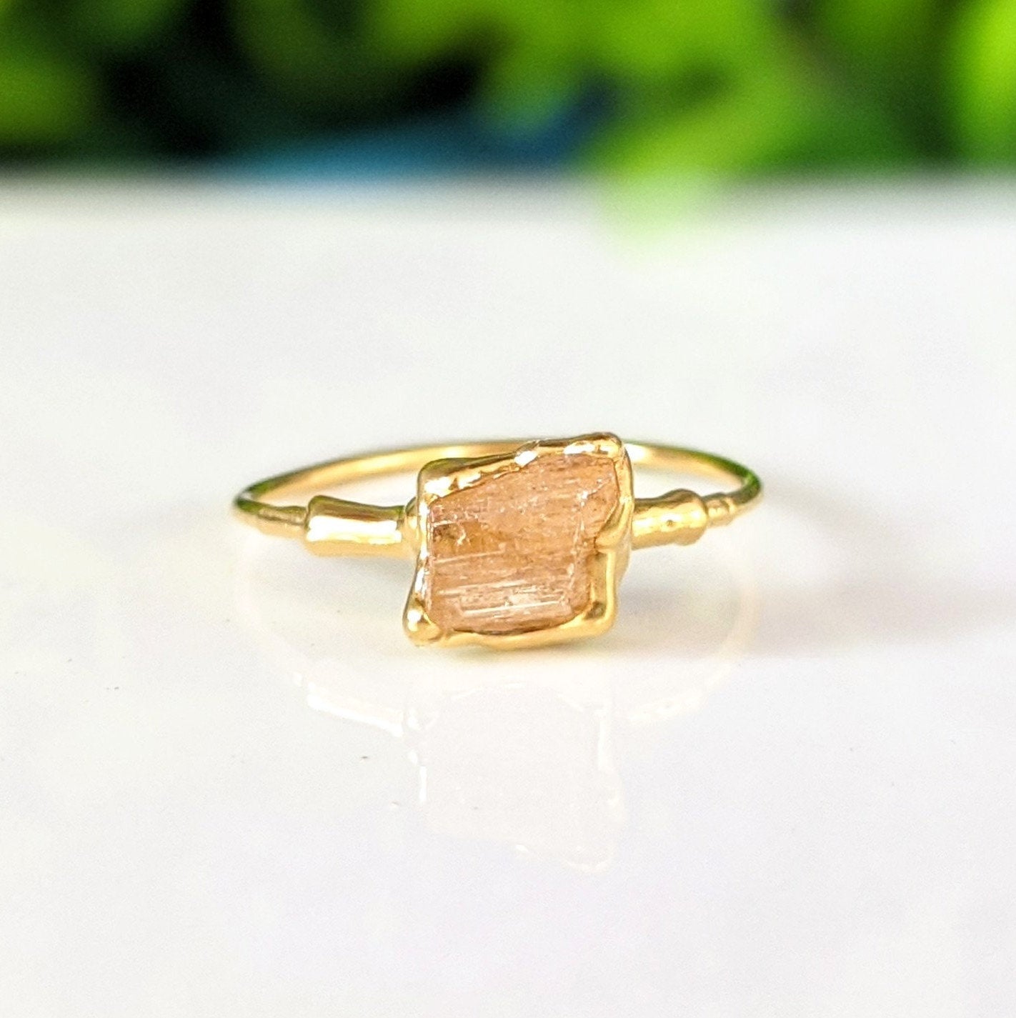Raw Golden Imperial Topaz ring uniquely set in 18k Gold
