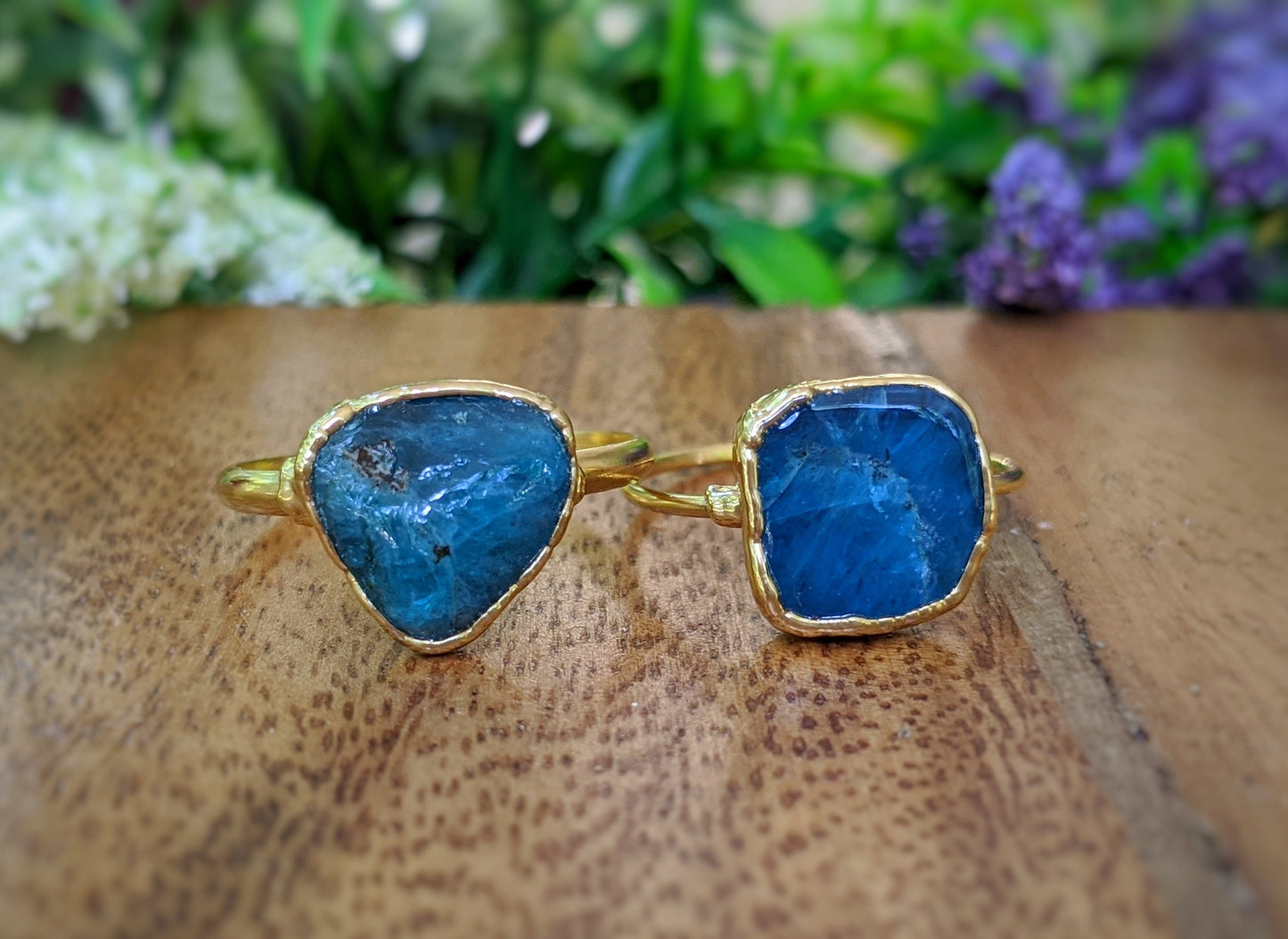 Natural Blue Apatite rings in unique 18k Gold setting 