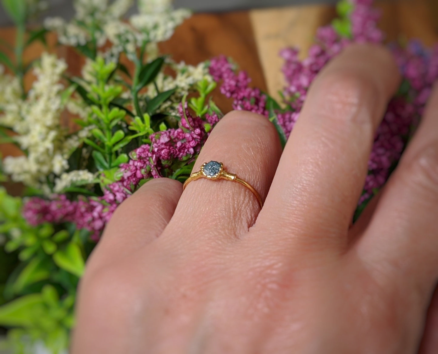 Raw Blue Diamond engagement ring - Moondrop Creations