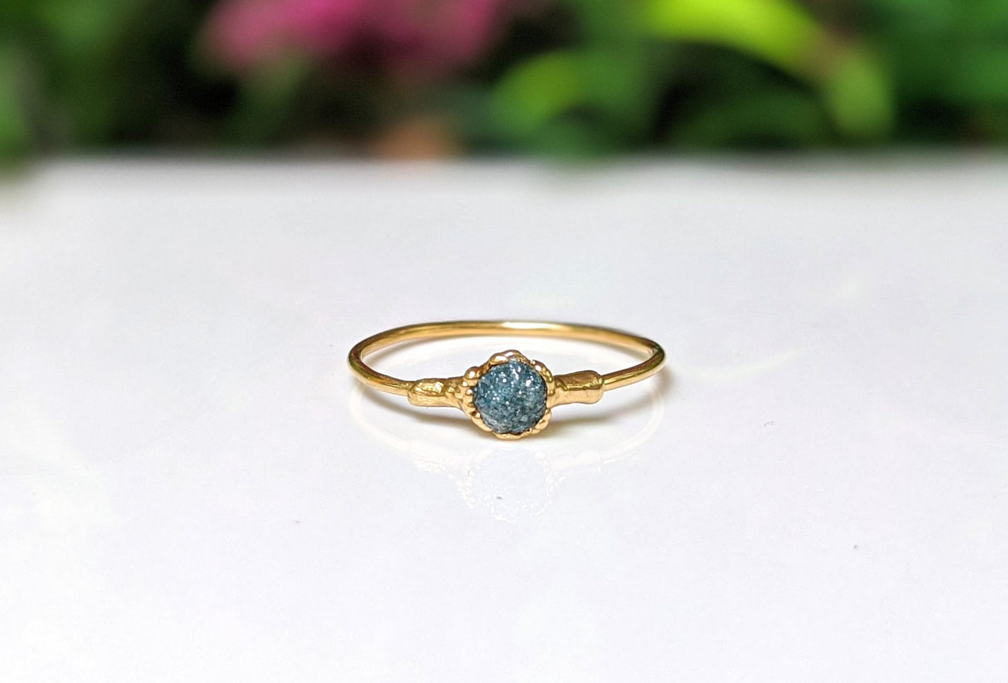 Raw Blue Diamond engagement ring - Moondrop Creations