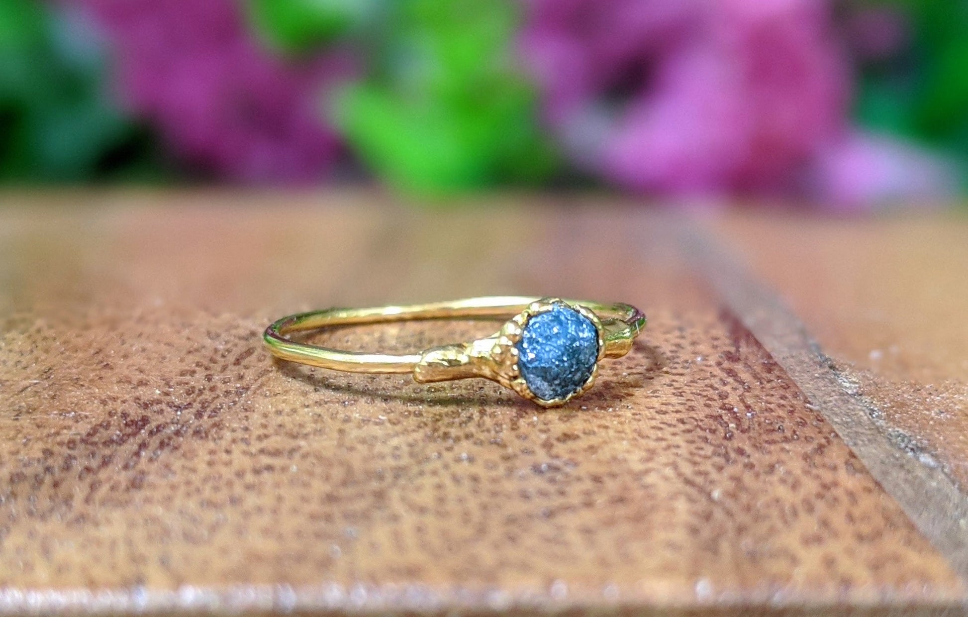 Raw Blue Diamond engagement ring - Moondrop Creations