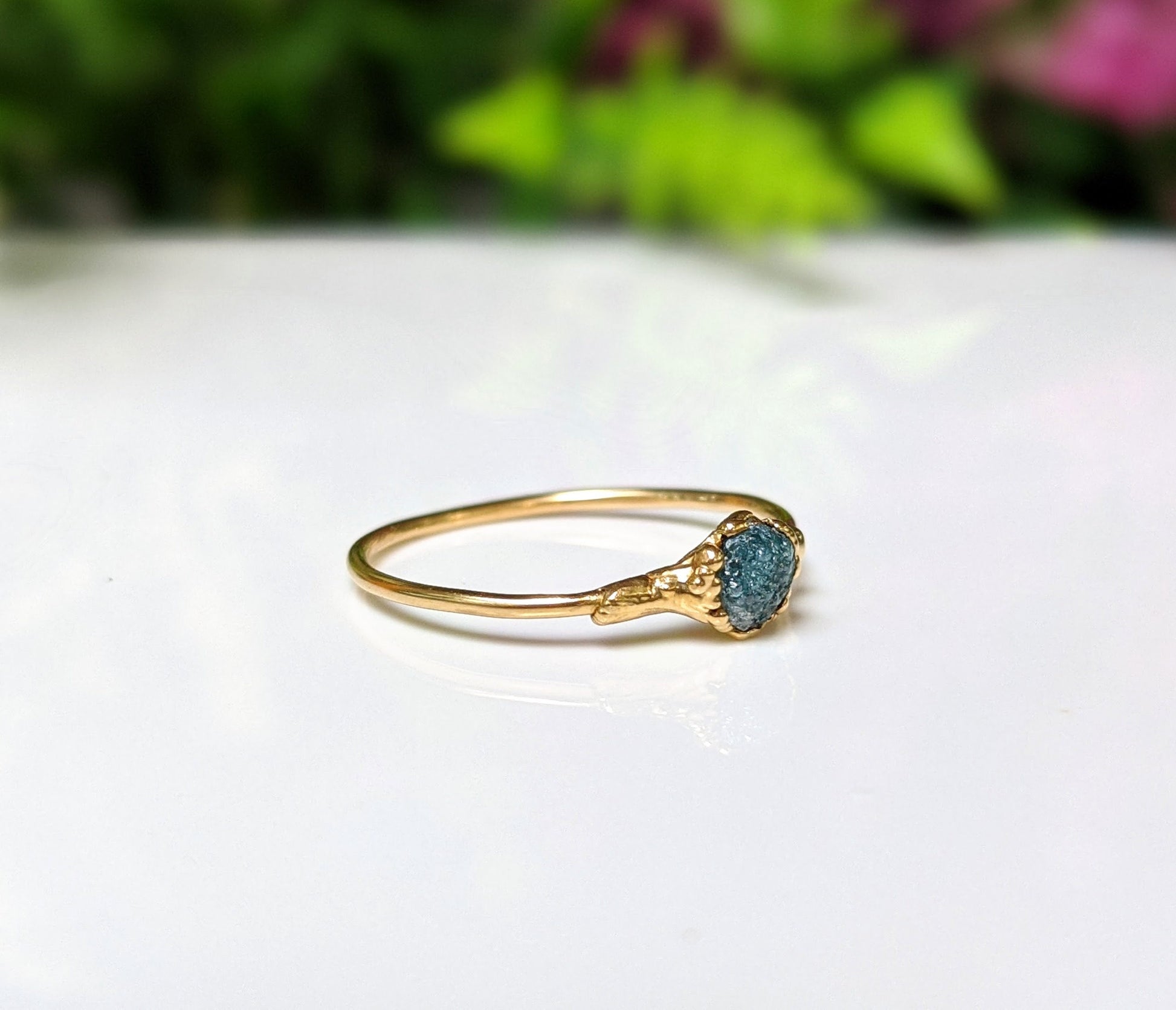 Raw Blue Diamond engagement ring - Moondrop Creations