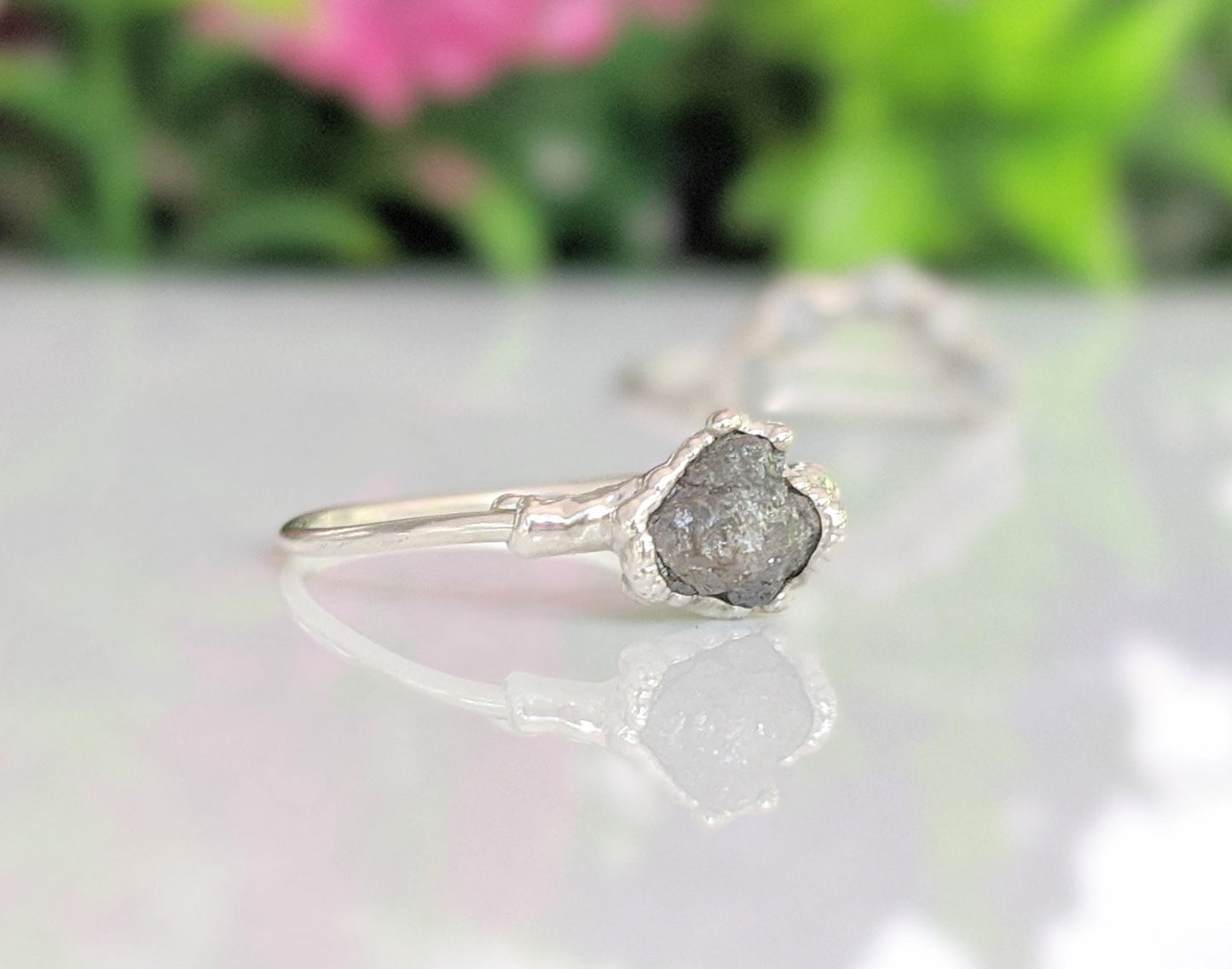 Raw rough diamond Engagement ring in Fine 99.9 Silver
