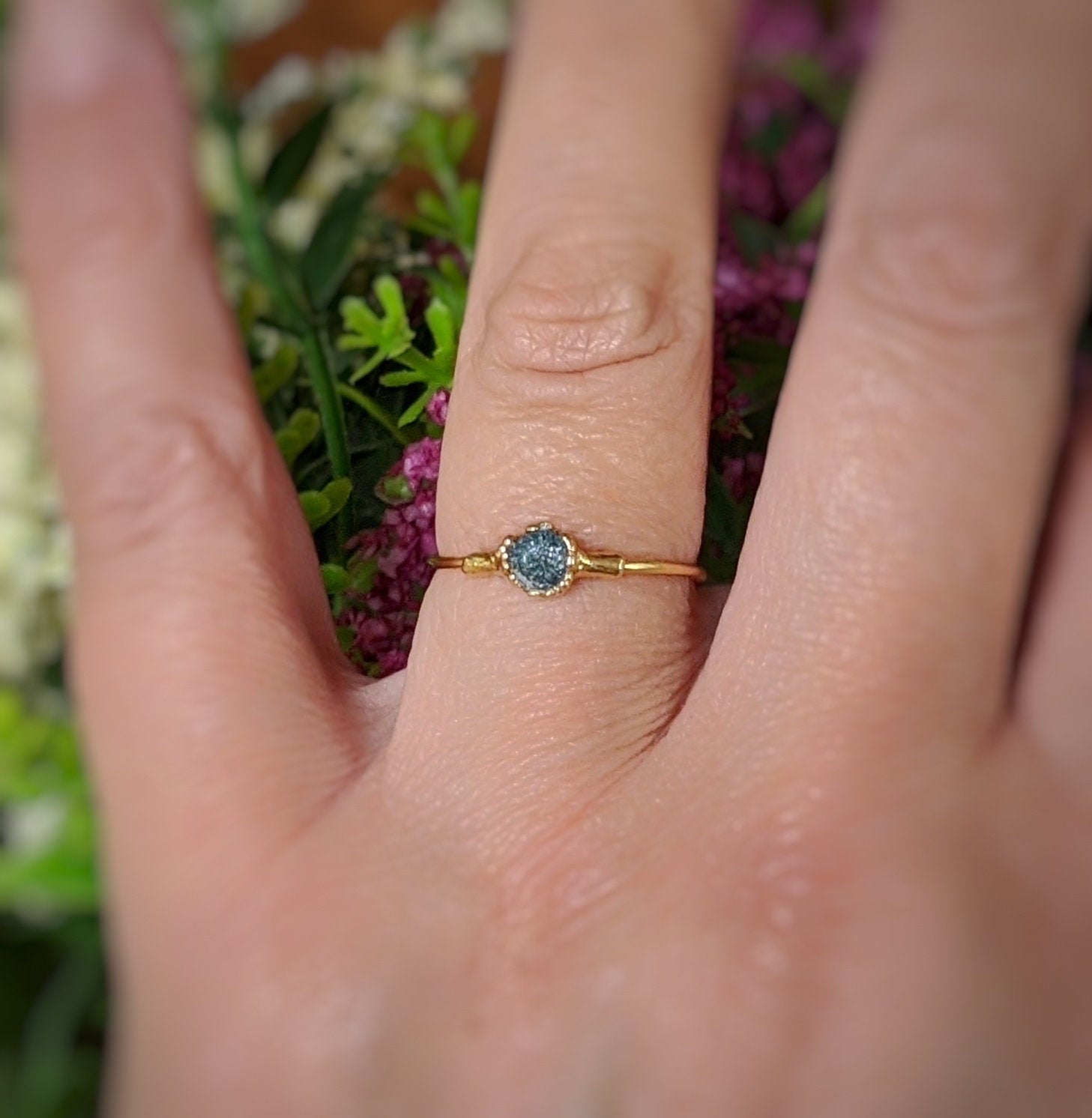 Raw Blue Diamond engagement ring - Moondrop Creations