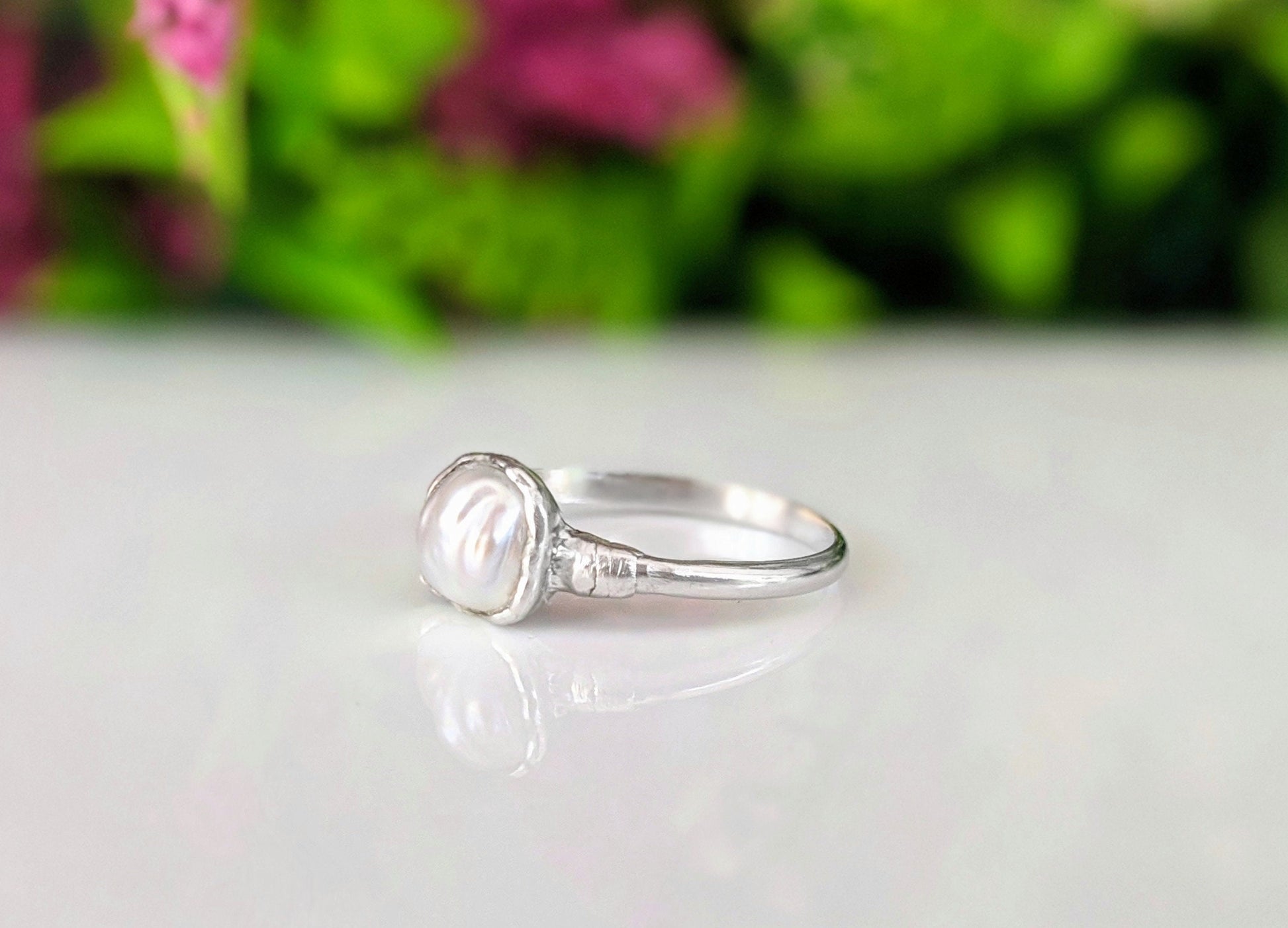 Freshwater Keshi pearl ring in Fine 99.9 Silver