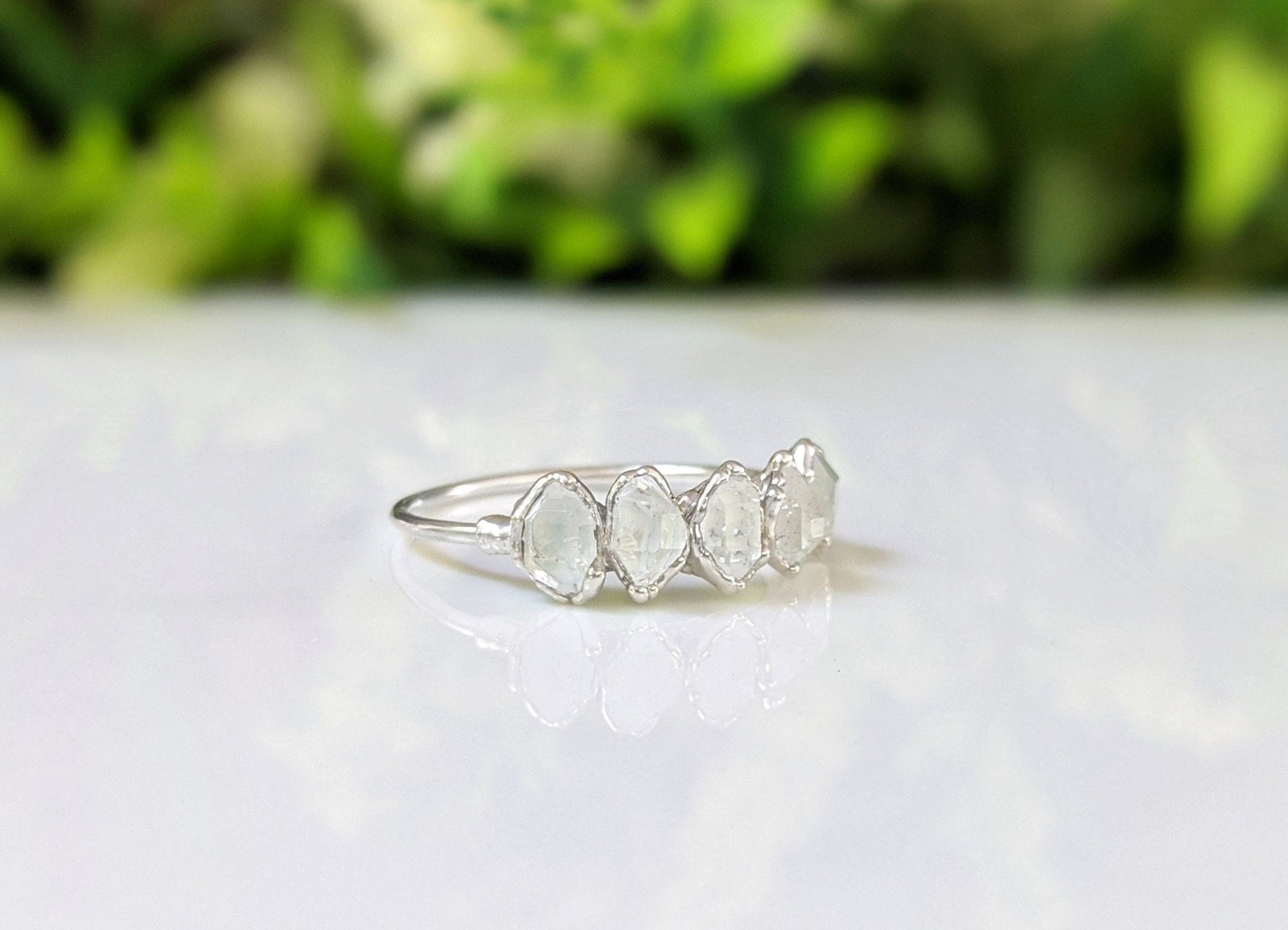 Raw Herkimer diamond ring, April birthstone ring, Silver diamond ring, Herkimer Engagement ring, Raw Diamond promise ring, Boho diamond ring