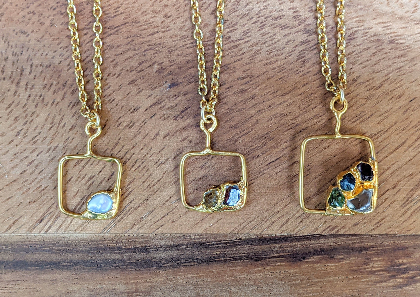 Personalized Family Birthstone necklace in unique 18k Gold setting