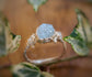 Raw Aquamarine and rough diamond Twig Engagement ring in fine 99.9 Silver