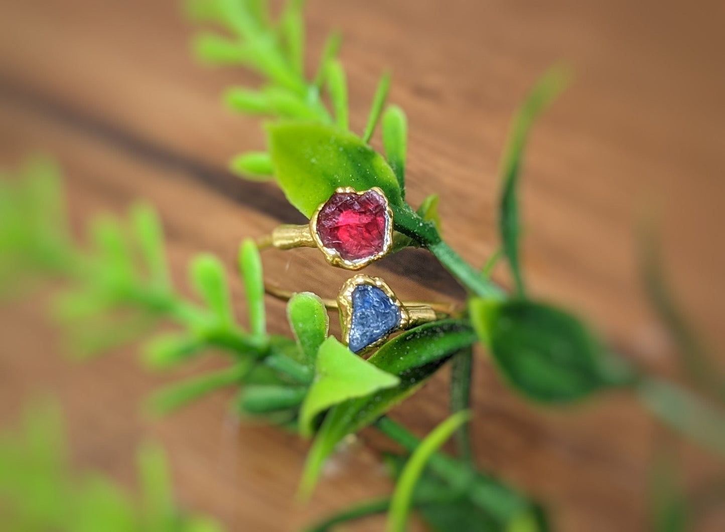 Toi et Moi raw gemstone ring ~ Family Birthstone ring in unique 18k Gold setting