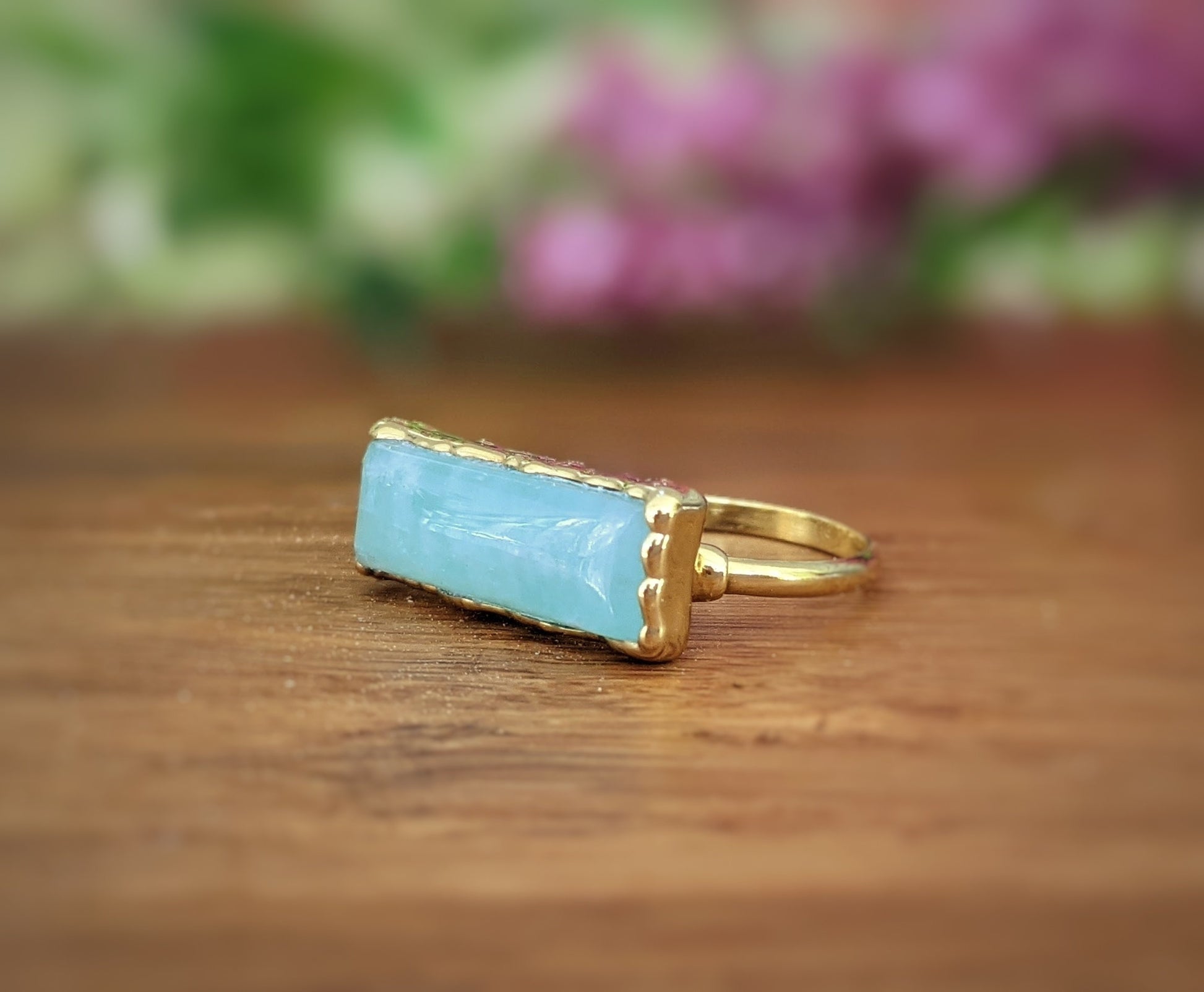Amazonite ring, Statement ring, Gold Cocktail ring, Natural stone ring, Turquoise ring, Rectangular stone, Mother&#39;s day gift, Gift for her