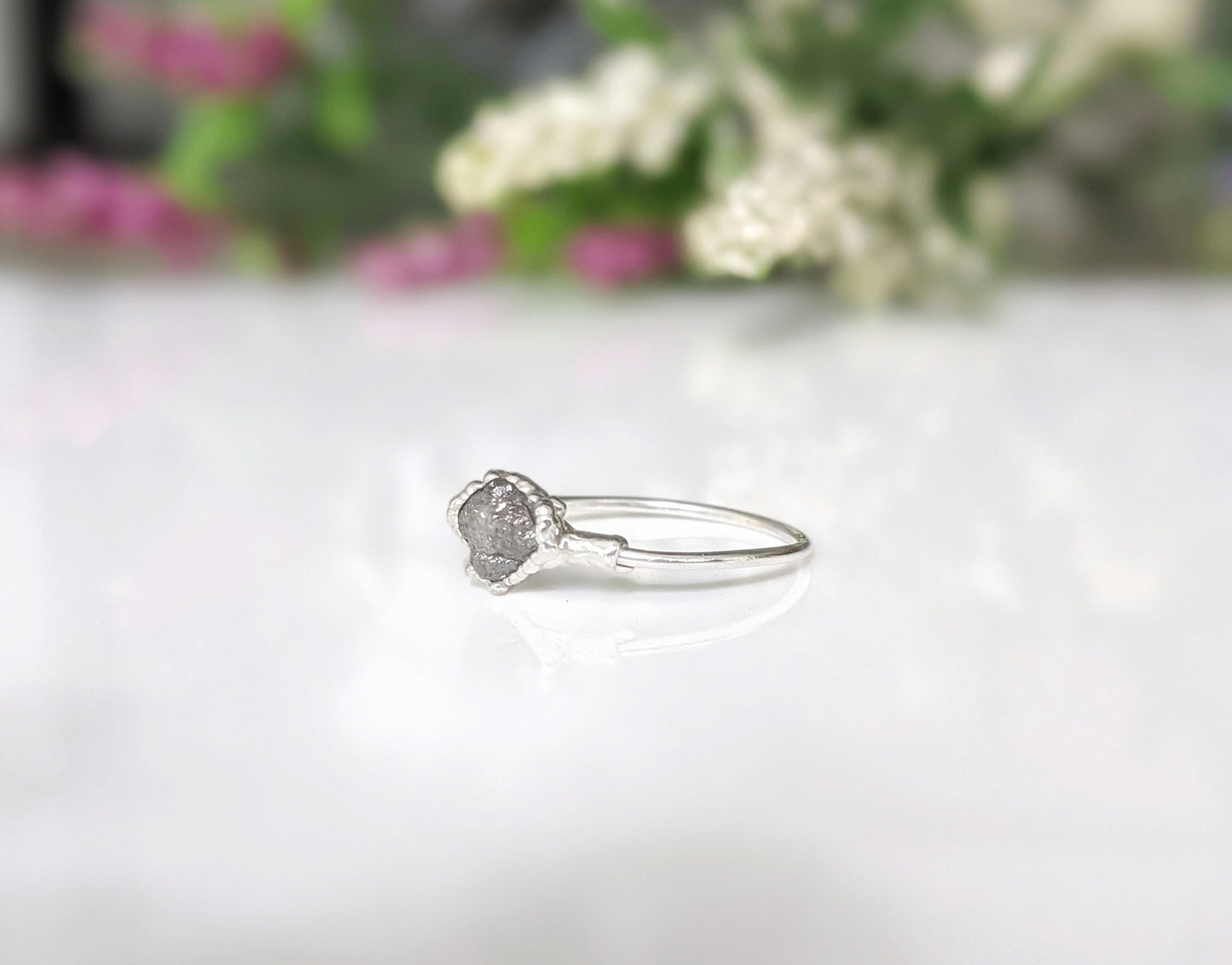 Raw uncut Grey diamond engagement ring