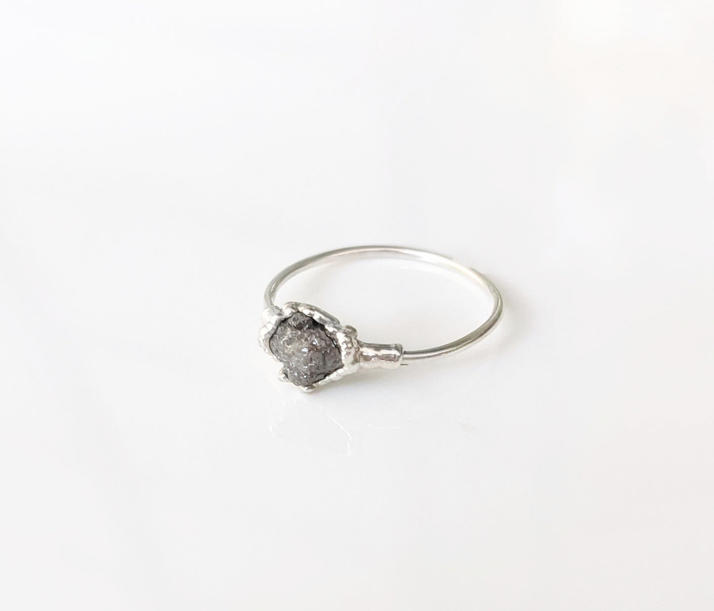 Raw uncut Grey diamond engagement ring