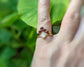 Ruby and Herkimer diamond Chevron wedding ring set
