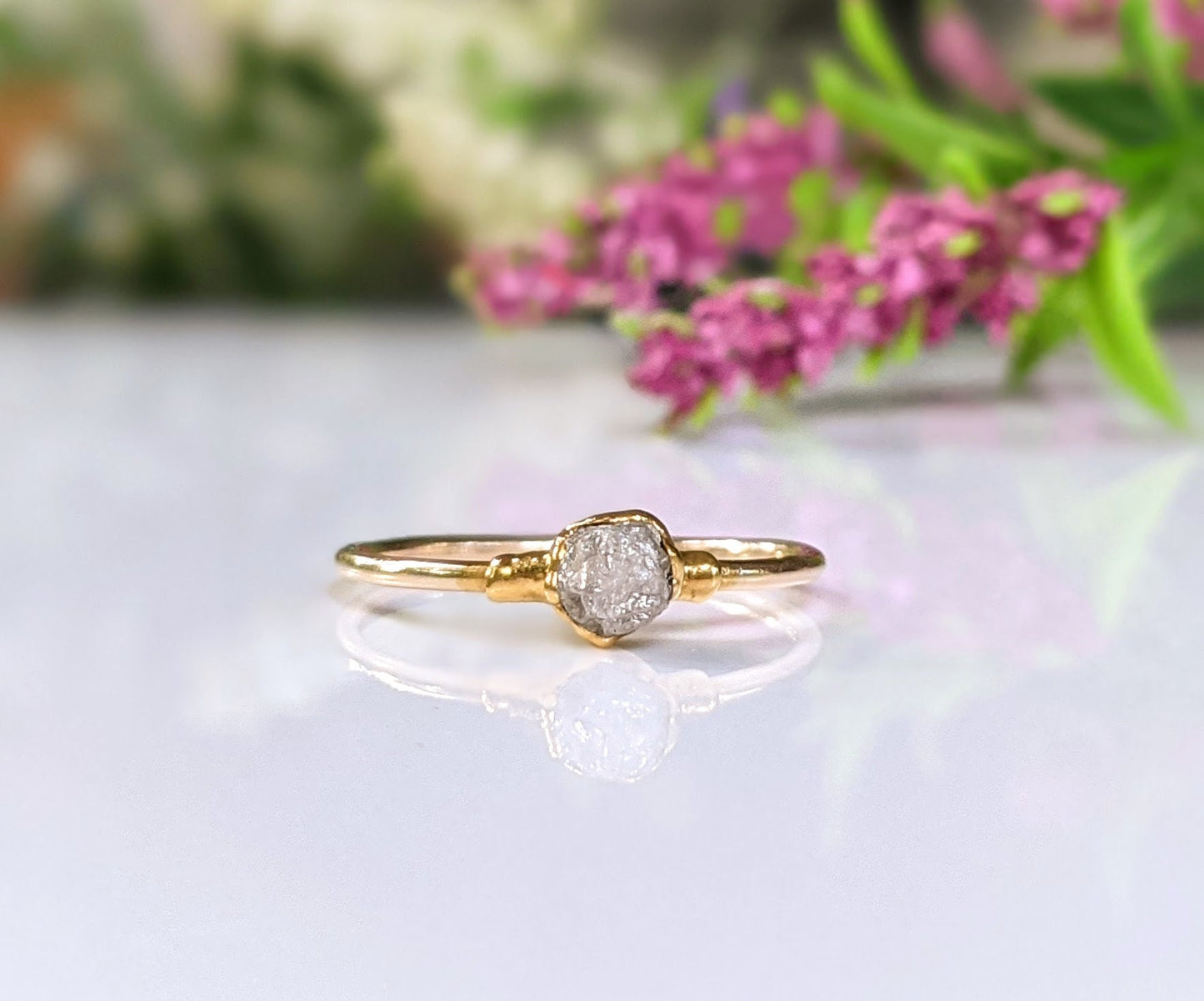 Raw rough diamond Engagement ring set in 18k Gold