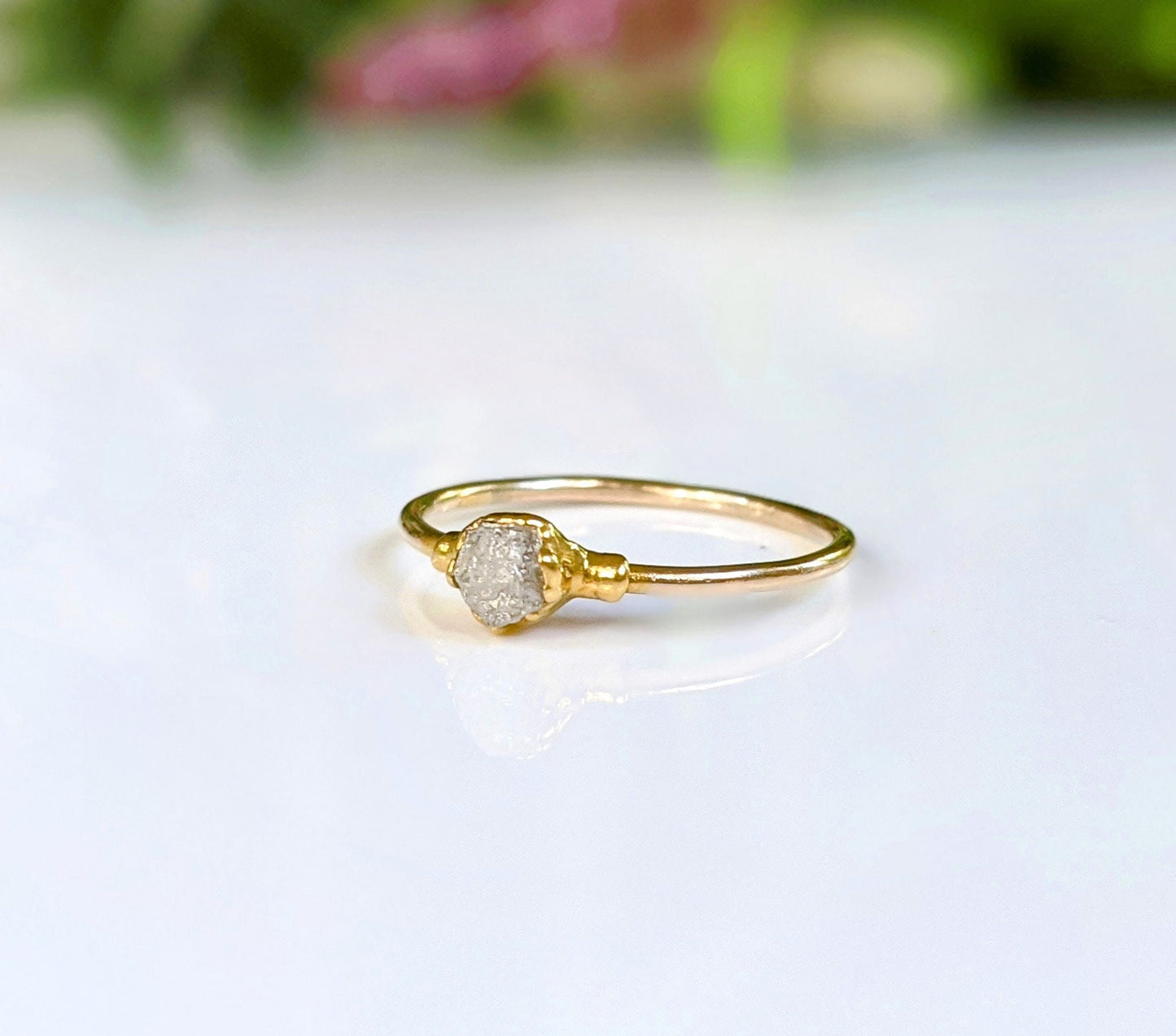 Raw diamond engagement ring in 18k Gold
