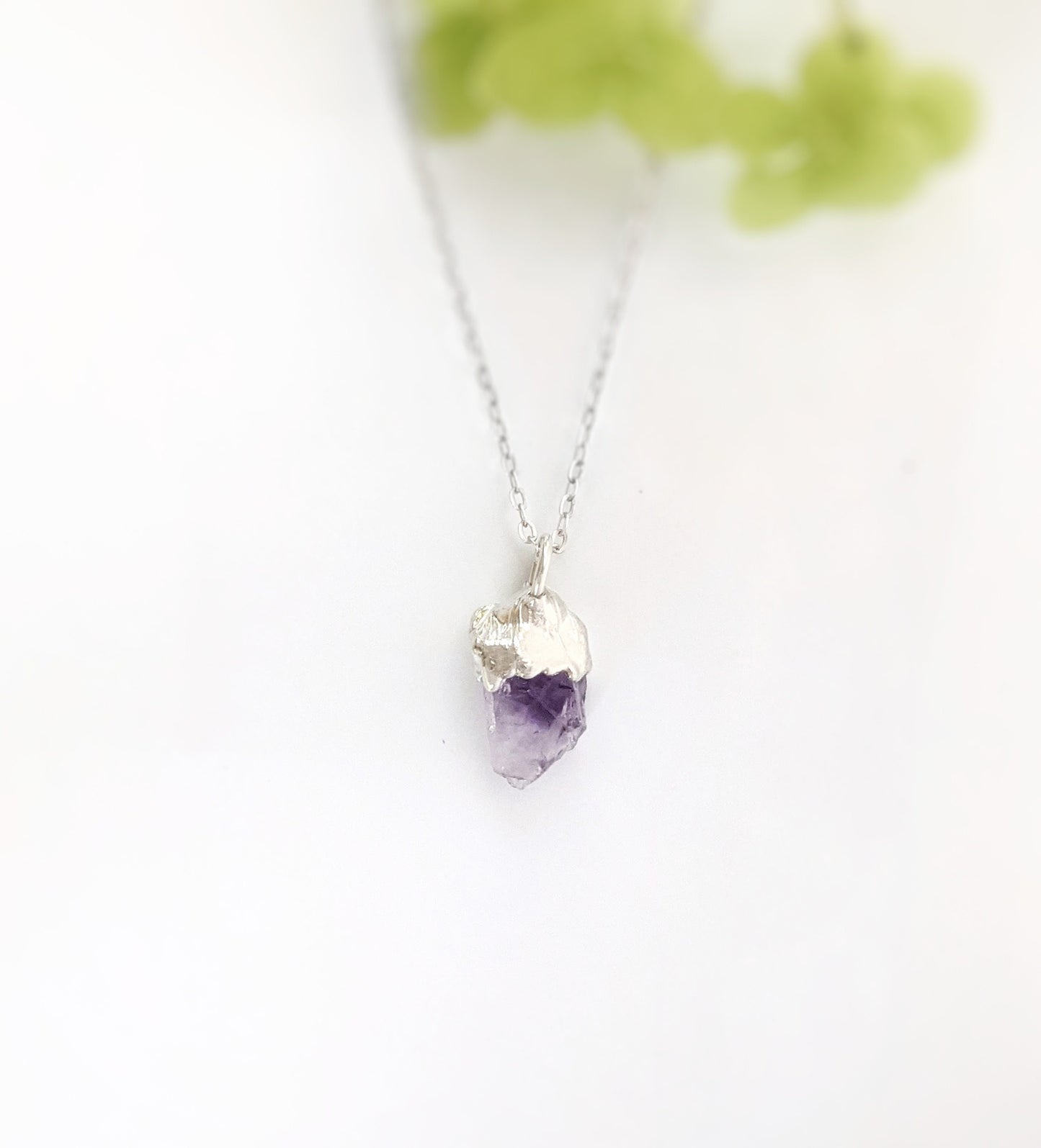 Raw Amethyst Necklace uniquely set in Sterling Silver