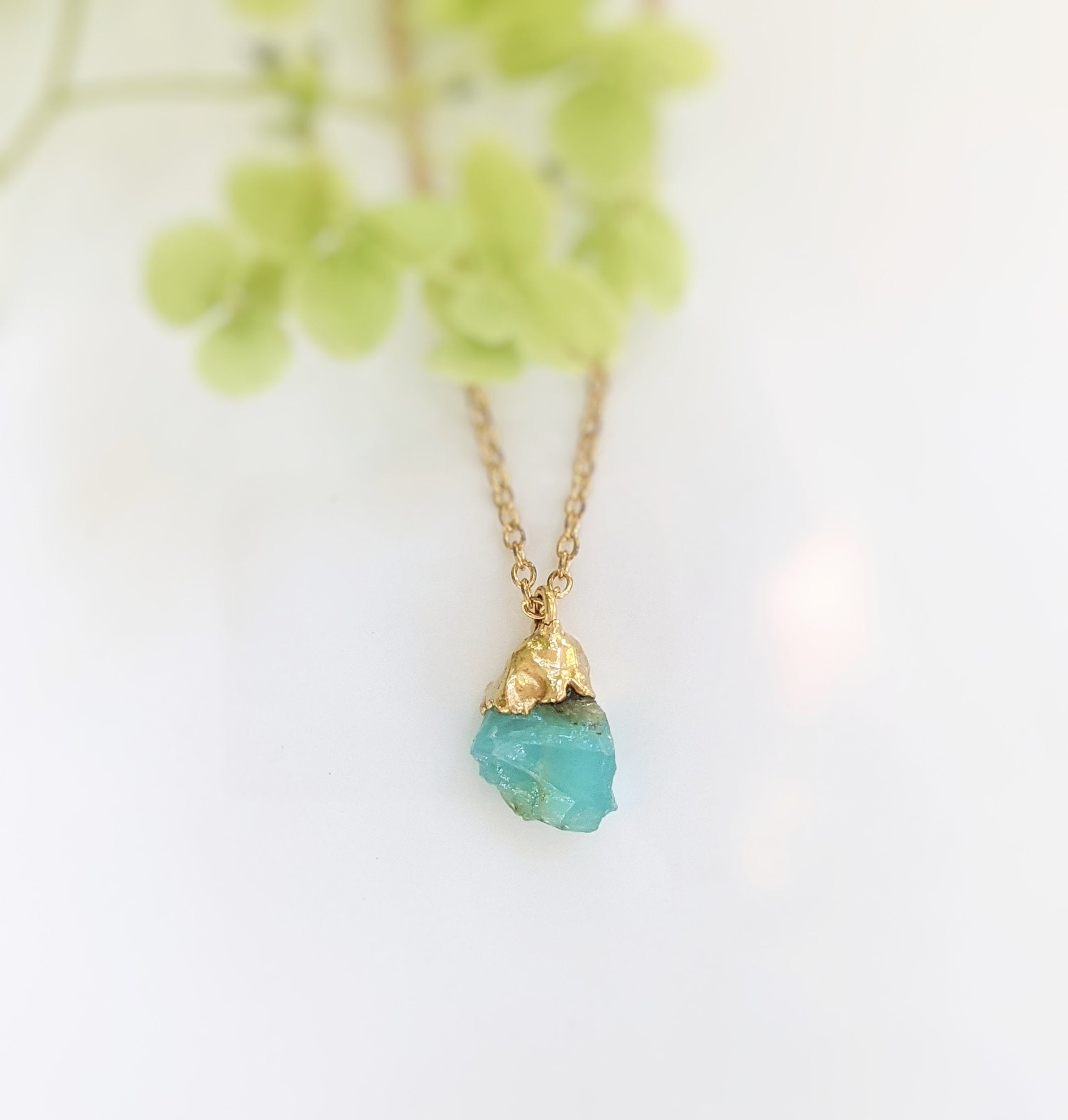 Raw Blue Peruvian Opal Necklace uniquely set in 18k Gold
