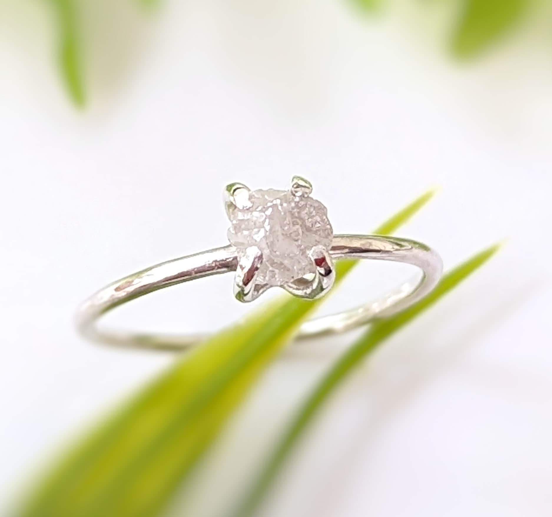 Raw diamond solitaire engagement ring in Sterling Silver