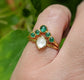 Natural Emerald and Herkimer diamond Chevron Engagement and wedding ring set in 18k Gold